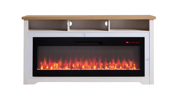 English Elm 70 Inch Faux Marble Electric Fireplace Tv Stand with Smart 3d Flame Media Console W1769S00013