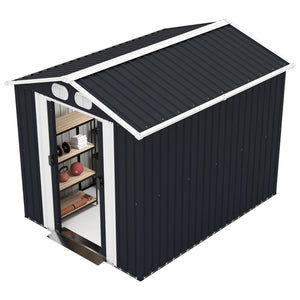 English Elm Campcraft 8x6 Outdoor Metal Storage Shed with Lockable Doors and Ventilation for Backyard Dark Gray W1598S00044