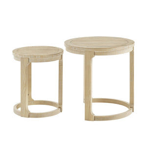 English Elm 24 Inch Round Pine Wood Nesting Side Tables Set of 2 Mid Century Rustic Living Room Accent Oak W2582P385364