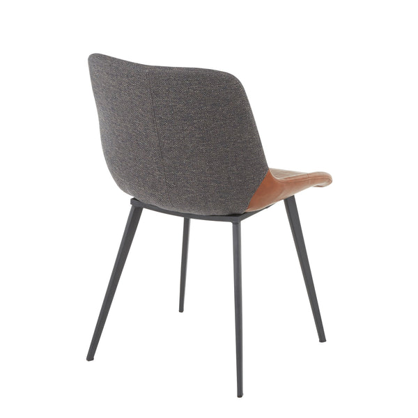 English Elm Outlaw Industrial Two-Tone Chair Set of 2 — Brown Faux Leather & Grey Fabric, Cushioned High-Back Accent Seats B202P223622
