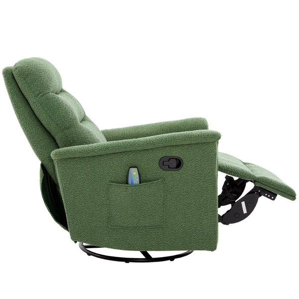 English Elm Manual Recliner Swivel Rocker Boucle Chair with 8-point Massage for Nursery or Living Room Green N763P363763F