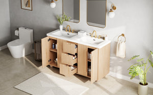 English Elm [video] 59 Inch Double Sink Vanity with Wood Grain Mdf Soft Close Doors and Resin Basins N759S425430N