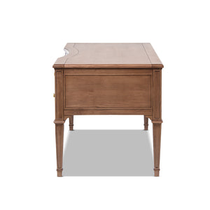 English Elm Jennifer Taylor Home - Dauphin Elegant Gold-Trim 5-Drawer Executive Desk in Ash Wood Veneer with Soft-Close Storage Appeal Brown B2719P408078