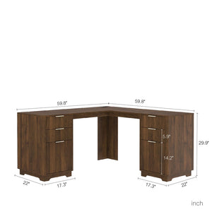 English Elm L Shaped Corner Desk with Storage Cabinet Built in Charging Station Home Office W1321S00037