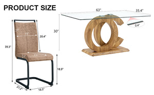 English Elm 1 Contemporary Dining Set With Clear Tempered Glass Table & 6 Brown Fabric Chairs For Modern Homes W1151S04028