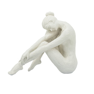 English Elm 10.5x4.5x9" Seated Stone and Resin Woman Figurine — Smooth White Minimalist Sculpture for Mantel Decor W2078P317960