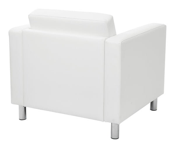 OSP Home Furnishings Pacific Club Armchair in Faux Leather with Chrome Legs for Modern Living Spaces Snow PAC51-R101