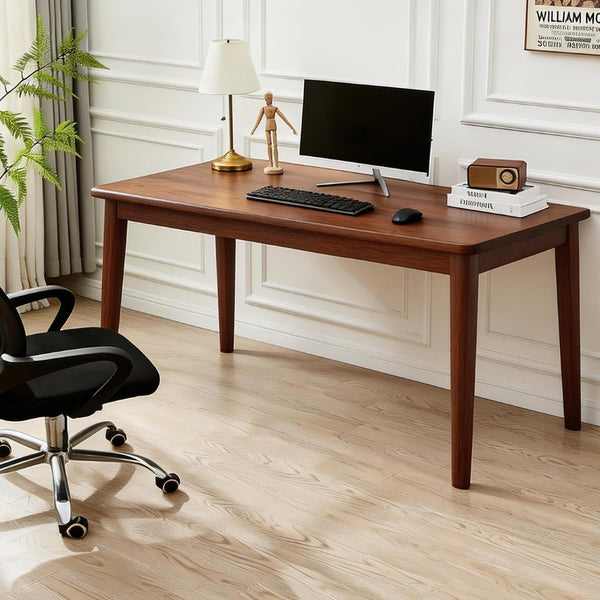 English Elm Solid Rubberwood Writing Desk Mid Century Modern Tapered Legs Walnut Finish Small Spaces W5368P460433