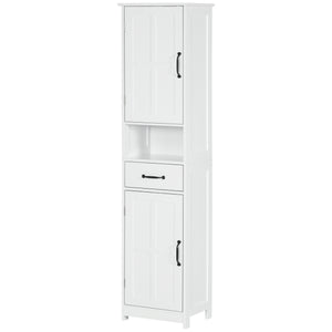 English Elm Kleankin Slim Bathroom Storage Cabinet - Tall Linen Tower With Adjustable Shelves, Drawer & Open Shelf W2225P217013