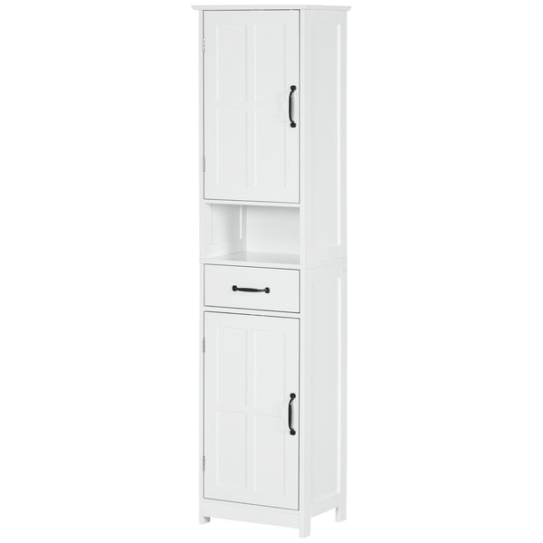 English Elm Kleankin Slim Bathroom Storage Cabinet - Tall Linen Tower With Adjustable Shelves, Drawer & Open Shelf W2225P217013