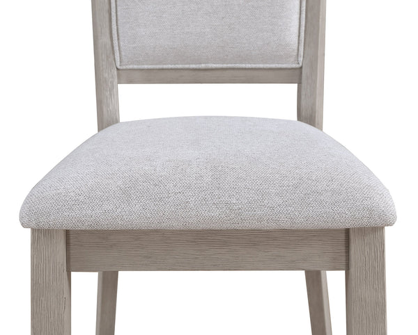 English Elm 5pc Modern Round Dining Set with Upholstered Beige Chairs & Driftwood Finish Table, Compact Stylish Design B011P287318