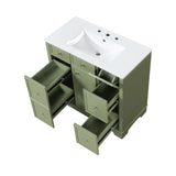 English Elm 36" Bathroom Vanity With Sink, One Cabinet With Three Drawers and One Flip Drawer, Solid Wood and Mdf Board, Green