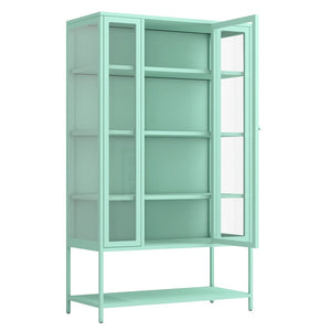 English Elm 67.25'' Tall Steel Curio Cabinet with Led Lighting and Tempered Glass Panels Cyan SN845P263995T