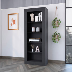 English Elm Melbourne 70.3" Black Bookcase with 5 Deep Open Shelves, Ergonomic Particle Board Storage Unit B128S00172