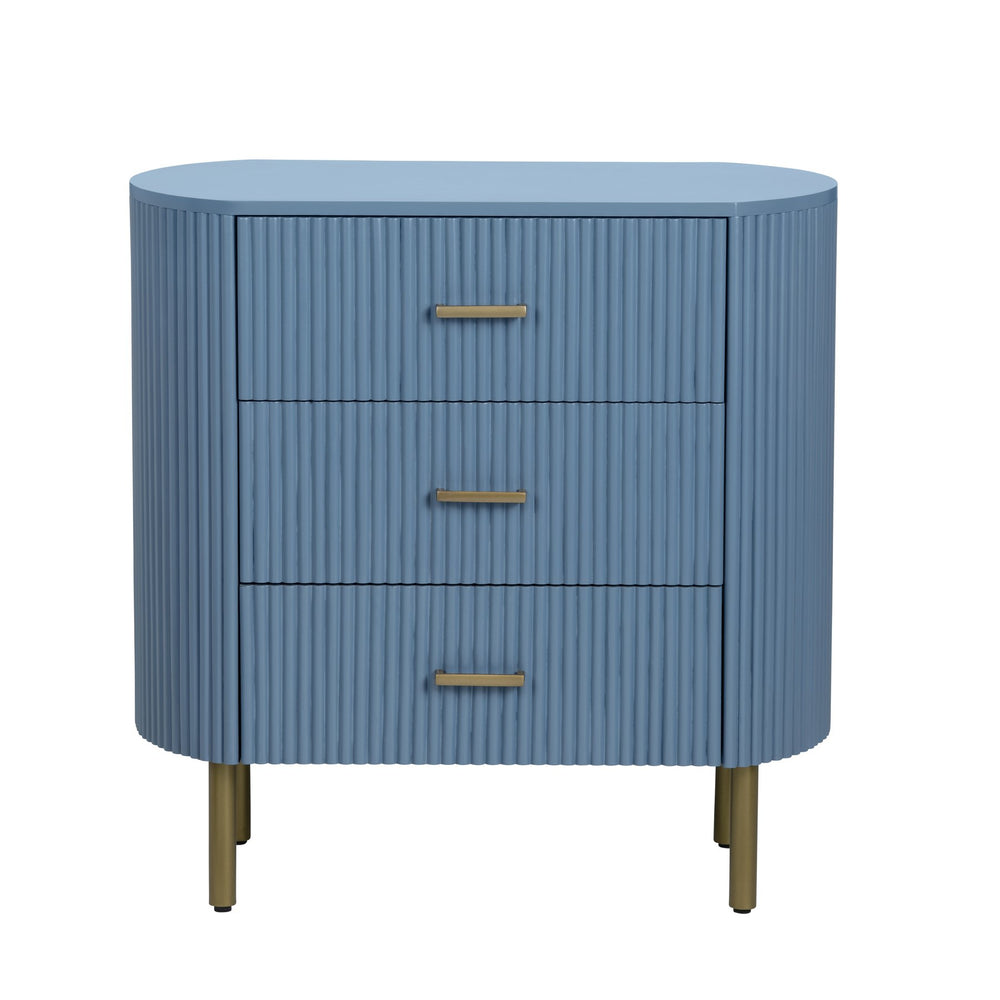 Crestview Collection Denim Blue Fluted Oval Chest: Stylish Storage Solution With Ribbed Panels & Chic Brass Legs Blue Solid Wood Cvfdr1304