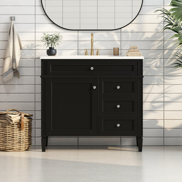 English Elm 36'' Modern Bathroom Vanity With Top Sink, Elegant Storage Cabinet & 2 Drawers For Small Spaces N710S136004B