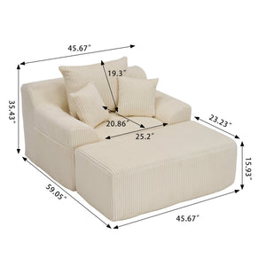 English Elm Oversized corduroy chaise lounge with ottoman, plush boneless sofa, ergonomic pillows for relaxing comfort Beige W1901P278402
