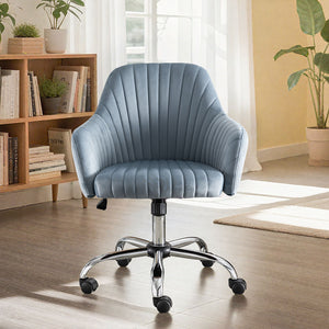 English Elm Accent breathable fleece office leisure chair with streamlined backrest, adjustable height & casters for modern spaces Light Blue W1521108560