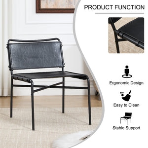 English Elm Retro PU Leather Leisure Chair Set of 2 – Modern Medieval Black Armless Accent Chairs with Metal Legs, Breathable Faux Leather Comfort W3112P254908