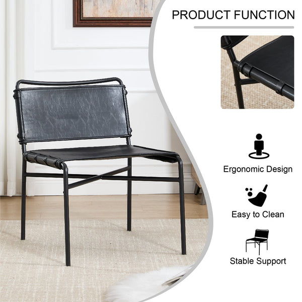 English Elm Retro PU Leather Leisure Chair Set of 2 – Modern Medieval Black Armless Accent Chairs with Metal Legs, Breathable Faux Leather Comfort W3112P254908