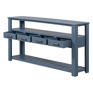 English Elm U_style Wide Painted Console Table Four Drawers Open Shelves Foyer Living Room Navy Blue N711P410406V