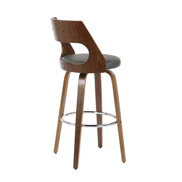 English Elm Cecina Mid-Century Barstool Set of 2 with Swivel, Walnut Frame, Faux Leather Upholstery, 360° Comfort Grey B202S00489