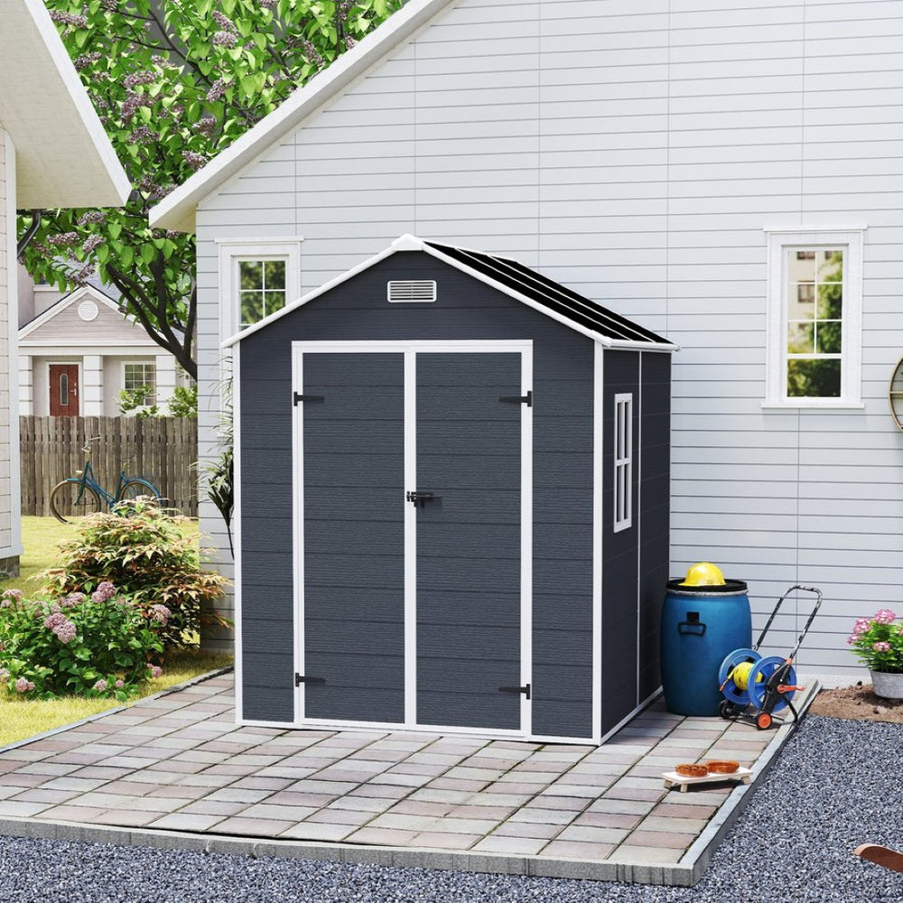 English Elm Campcraft Resin Storage Shed 6x6 Ft with Thick Pp Panels Uv Resistant Lockable W1598S00026