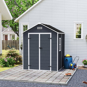 English Elm Campcraft Resin Storage Shed 6x6 Ft with Thick Pp Panels Uv Resistant Lockable W1598S00026