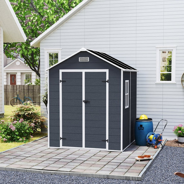 English Elm Campcraft Resin Storage Shed 6x6 Ft with Thick Pp Panels Uv Resistant Lockable W1598S00026