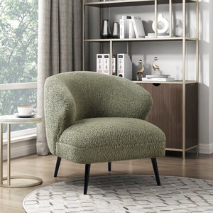 English Elm Luxury Boucle Accent Chair with High-Density Foam, Curved Mid-Century Design, Plush Seat Comfort Green 26.5 L x 29.5 W x 22 H B011P283280