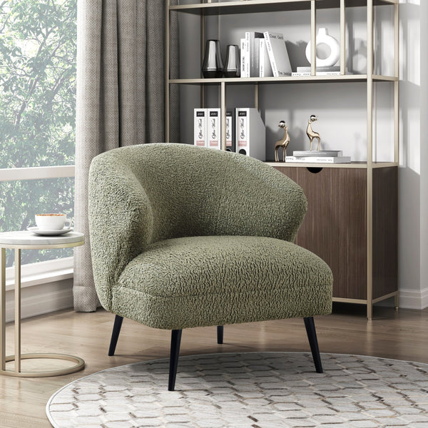 English Elm Luxury Boucle Accent Chair with High-Density Foam, Curved Mid-Century Design, Plush Seat Comfort Green 26.5 L x 29.5 W x 22 H B011P283280