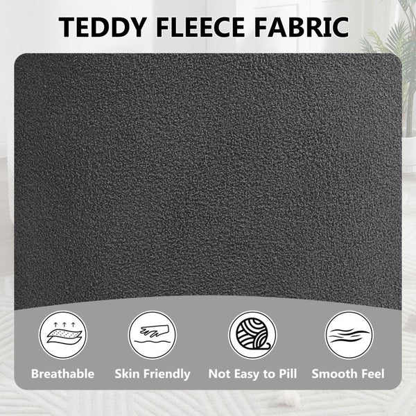 English Elm 360° Swivel Barrel Chair Teddy Fleece Upholstery with Pillow for Bedroom Reading Nook Antique Dark Grey W1803P363033