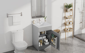 English Elm [video] 20 Inch Freestanding Bathroom Vanity with Ceramic Sink Soft Close Cabinet Gray N759P237946E