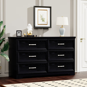 English Elm Modern Antique-Style 3-Drawer Chest with Gold Frame Knobs, Waterproof MDF, Anti-Tip Safety Design Black W1668P162670