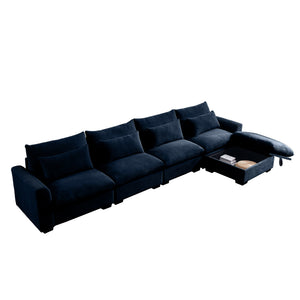 English Elm Large L Shape Sectional Corduroy Sofa with Deep Seats, Storage Ottoman, Ergonomic Support, Modular Comfort for Living Room Blue W714S00653