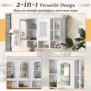 English Elm 47" Wall Mounted Bathroom Cabinet with Mirror — Space-Saving 3 Adjustable Shelves, Pine Accents, Water-Resistant Finish N710P264268K