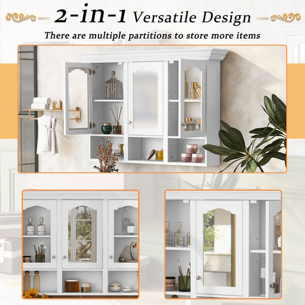 English Elm 47" Wall Mounted Bathroom Cabinet with Mirror — Space-Saving 3 Adjustable Shelves, Pine Accents, Water-Resistant Finish N710P264268K
