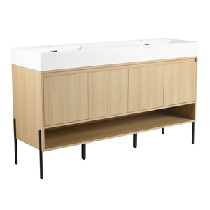 English Elm 60" Oak Bathroom Vanity Combo with Resin Basin, 4-Door Storage, Multi-Layer Wood Frame, Modern Elegance W1972S00011