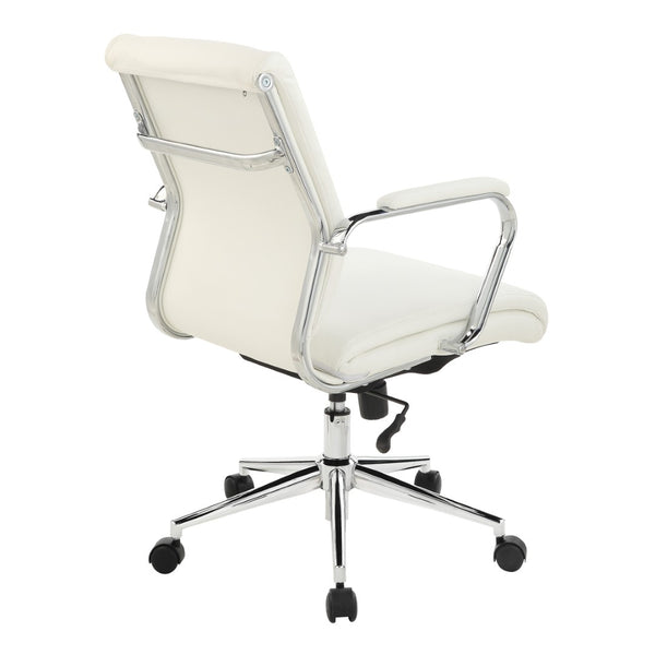 OSP Home Furnishings High Back Ergonomic Manager Chair with Antimicrobial Fabric Chrome Arms and Lumbar Support Mid Snow 920351C-R101