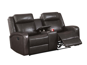 English Elm MOTION Loveseat Dark Brown Gel Leatherette Recliner 71" x 39" x 40" Metal Power Frame Solid Wood B089112992