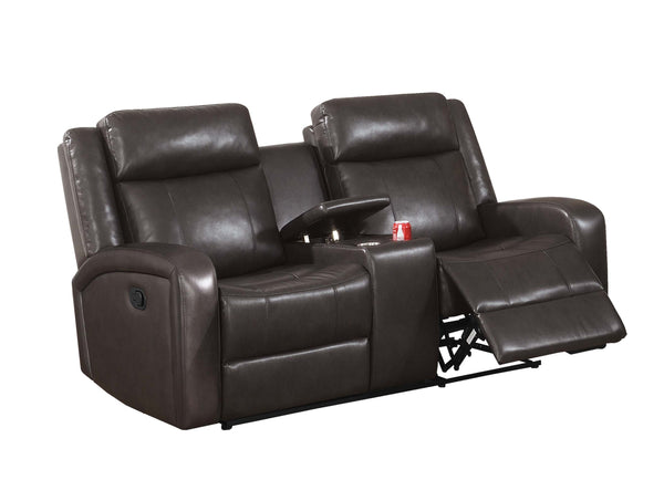 English Elm MOTION Loveseat Dark Brown Gel Leatherette Recliner 71" x 39" x 40" Metal Power Frame Solid Wood B089112992