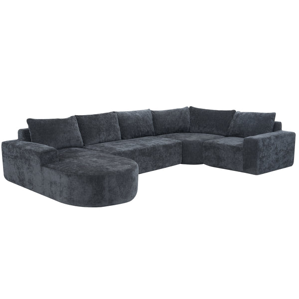 English Elm 139" Oversized Modular Sofa Cloud Sectional with Deep 22.8" Seat Pocket Springs Chenille Comfort for Living Room Grey N719S001730E