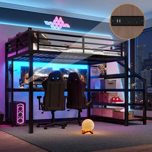 English Elm Full Loft Bed With Integrated Desk, Storage Stairs, Led Lights & Usb Ports For Modern Spaces W1580S00478
