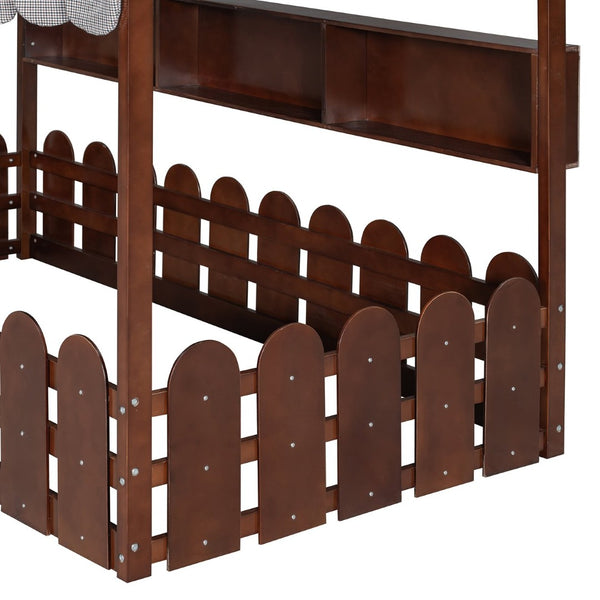 English Elm {slats Are Not Included} Twin Montessori House Floor Bed Kids Tent Lights Shelves Pinewood Frame Espresso N708P407962P