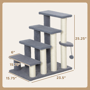 English Elm PawHut 4-Level Cat Steps Carpeted Ladder with Scratching Posts, Hanging Ball & Side Step for Sofa Bed W2225P249719