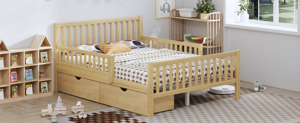 English Elm Twin Pine Platform Bed with Guardrails and Under Storage Drawers for Small Rooms N733P172700M