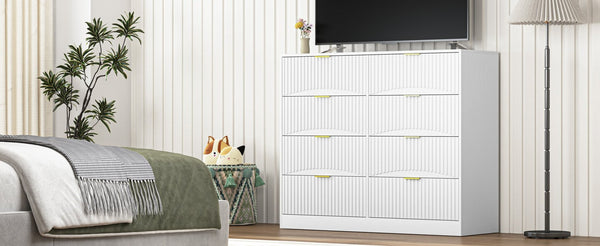 English Elm Modern Six Drawer Chest with Wavy Textured Fronts Sleek Matte Storage for Any Room White W409P307536