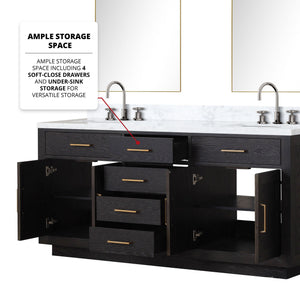 English Elm Black Oak Double Bath Vanity 72" W With Carrara Marble Top, Chrome Faucets & 34" Mirrors Included B2731S02175