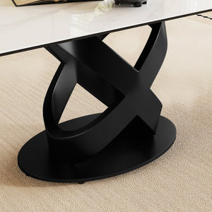 English Elm 71" Rectangular Dining Table – Modern Luxury Sintered Stone Top & Carbon Steel Base, Seats 6-8 Guests W2699S00078