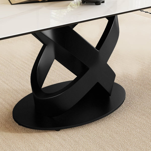 English Elm 71" Rectangular Dining Table – Modern Luxury Sintered Stone Top & Carbon Steel Base, Seats 6-8 Guests W2699S00078